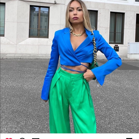 Zara 2 set satin effect full length pants and blazer - Picture 9 of 15